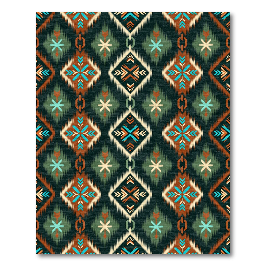 Terracotta Teal Abstract Ikat Diamond Rug