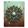 Ornate Copper Teal Sunburst Medallion Rug