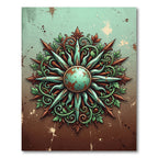 Ornate Copper Teal Sunburst Medallion Rug