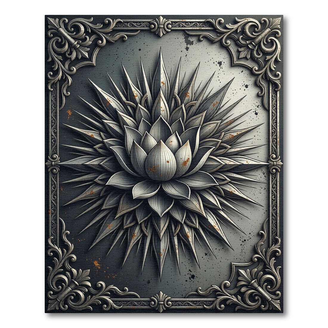 Monochrome Metallic Lotus Floret Ornament Rug