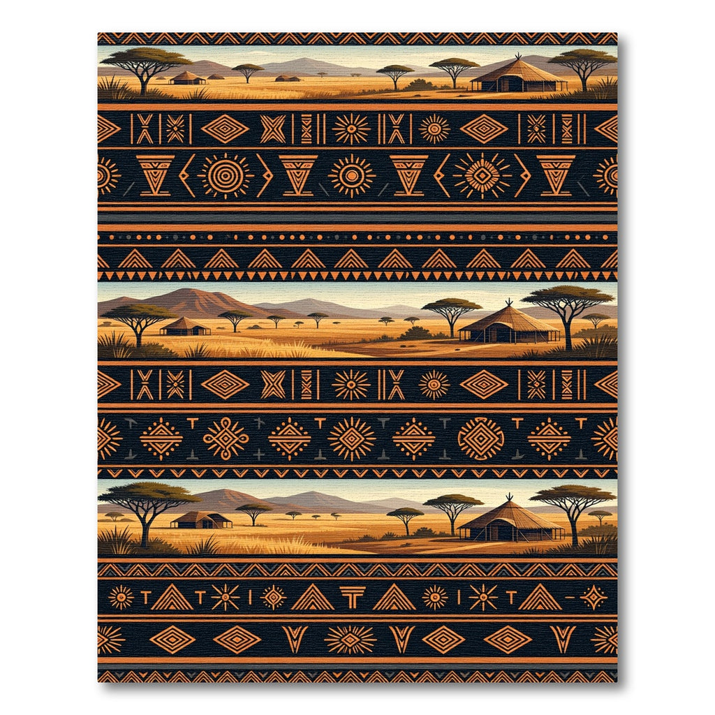 Earthy Orange African Landscape Geometric Tribal Rug