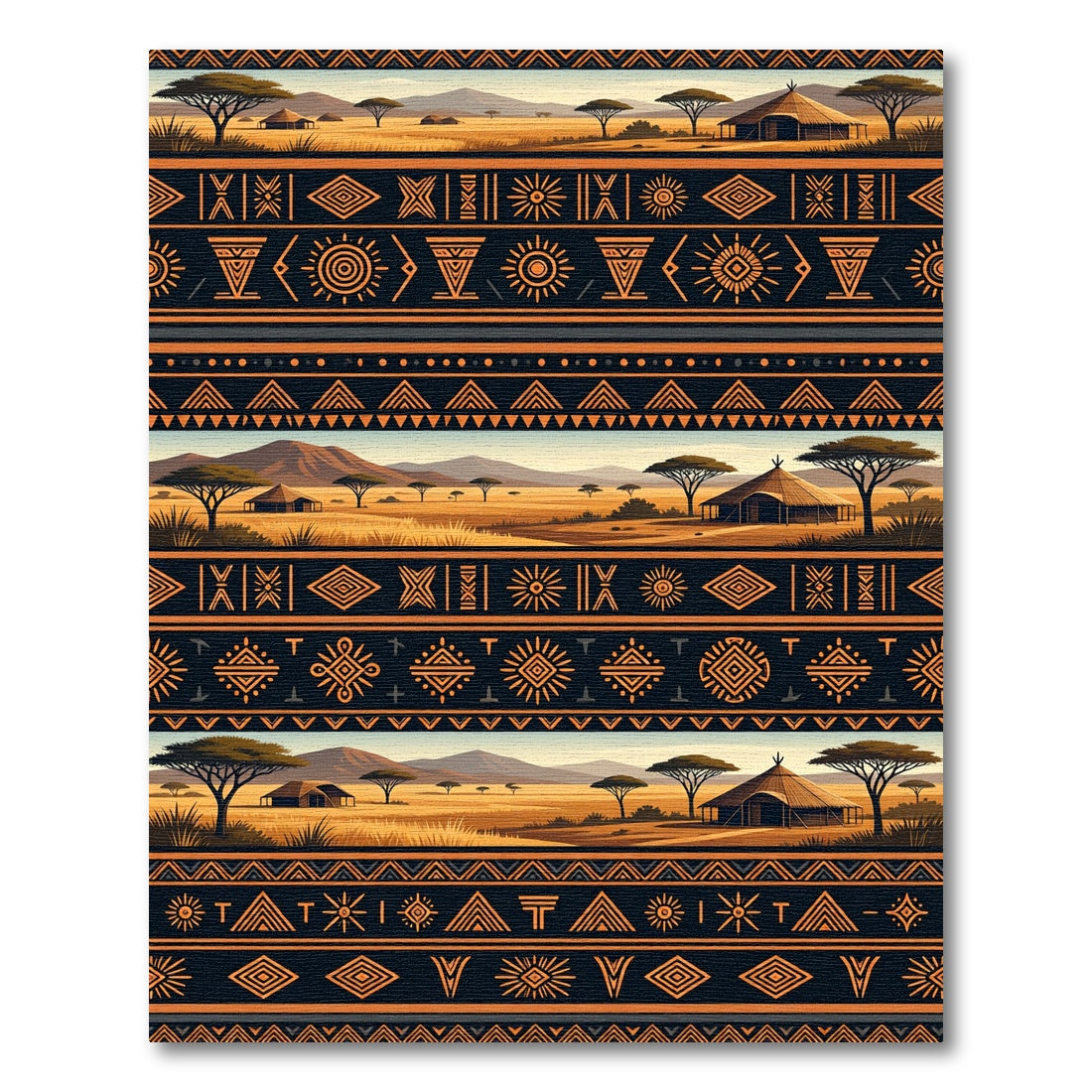 Earthy Orange African Landscape Geometric Tribal Rug