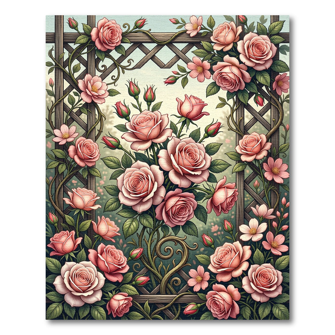 Romantic Pink Rose Trellis Floral Rug