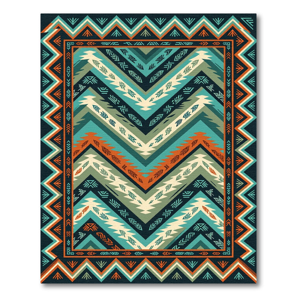 Teal and Orange Southwestern Chevron Rug
