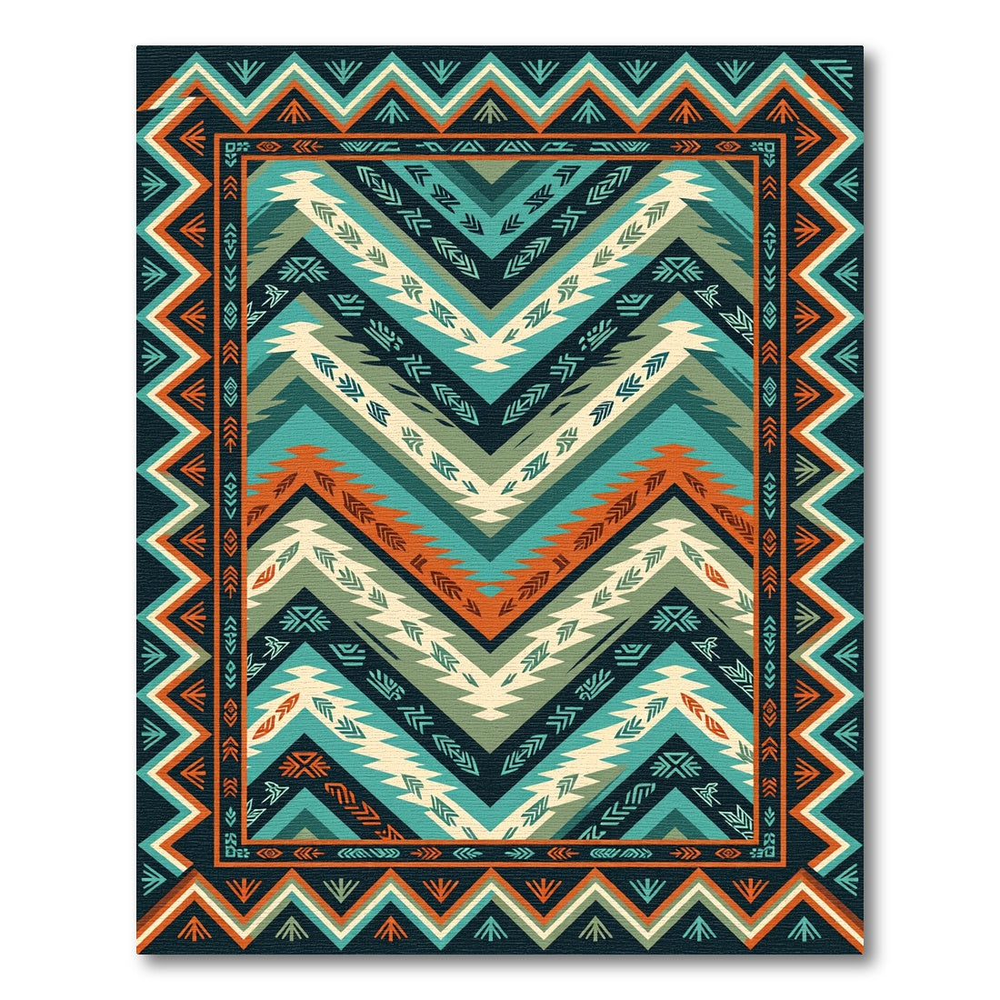 Teal and Orange Southwestern Chevron Rug