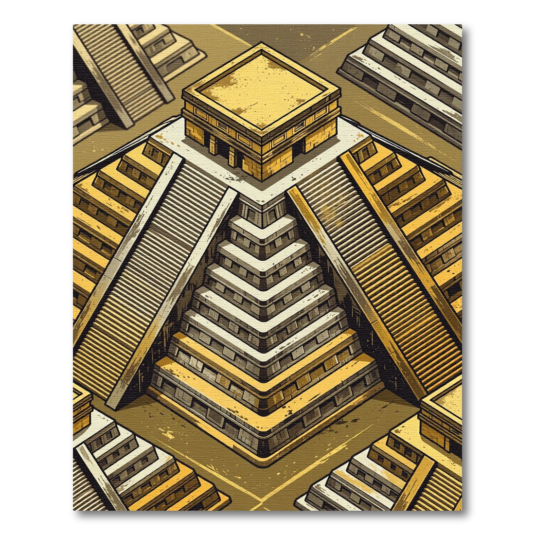 Golden Mayan Ziggurat Step Geometric Rug