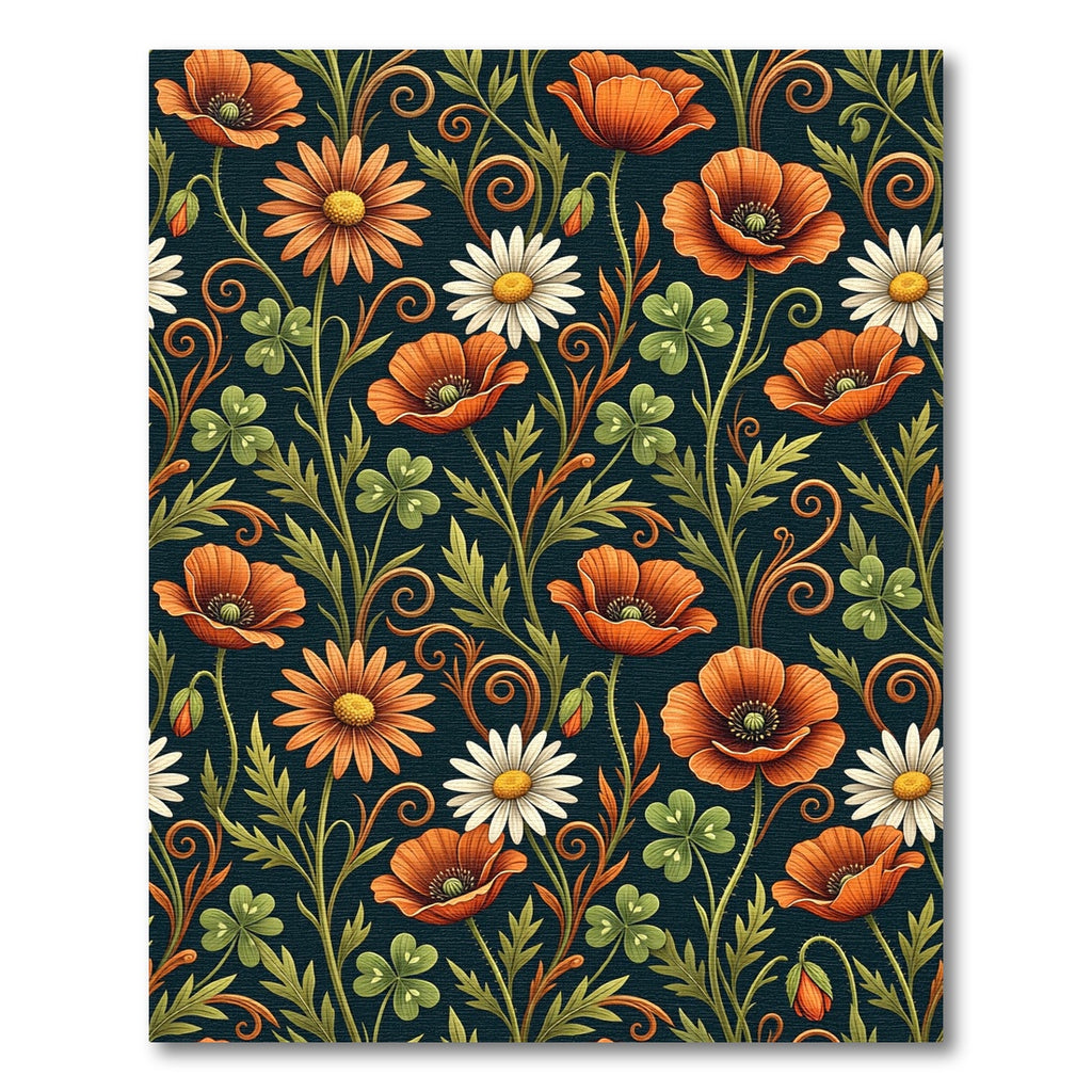 Orange Poppy and Daisy Botanical Meadow Rug