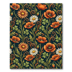 Orange Poppy and Daisy Botanical Meadow Rug