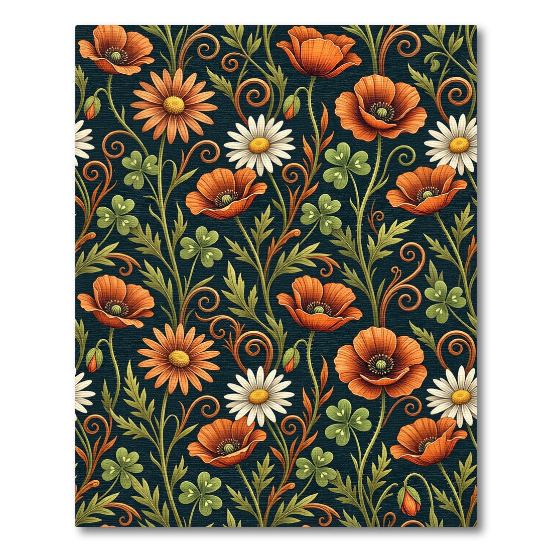 Orange Poppy and Daisy Botanical Meadow Rug