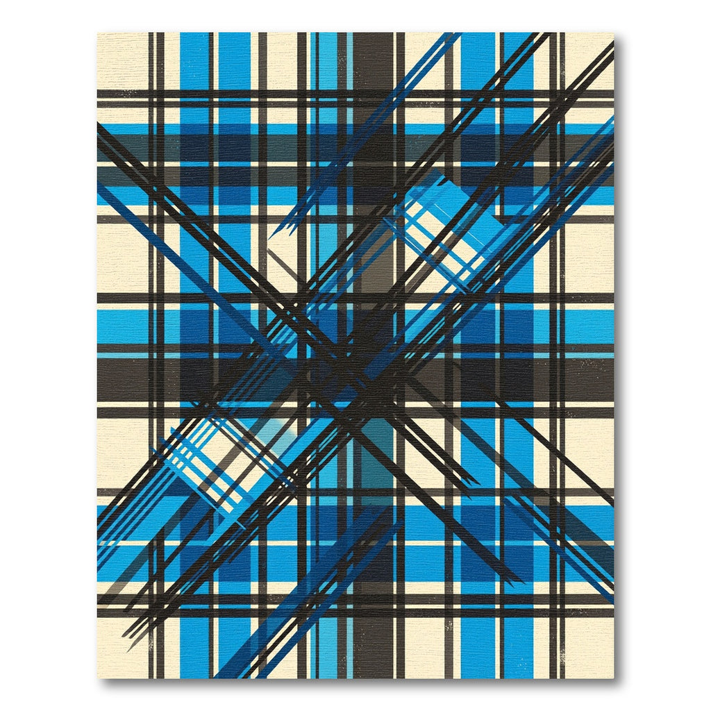 Bold Blue Geometric Tartan Cross Hatch Rug