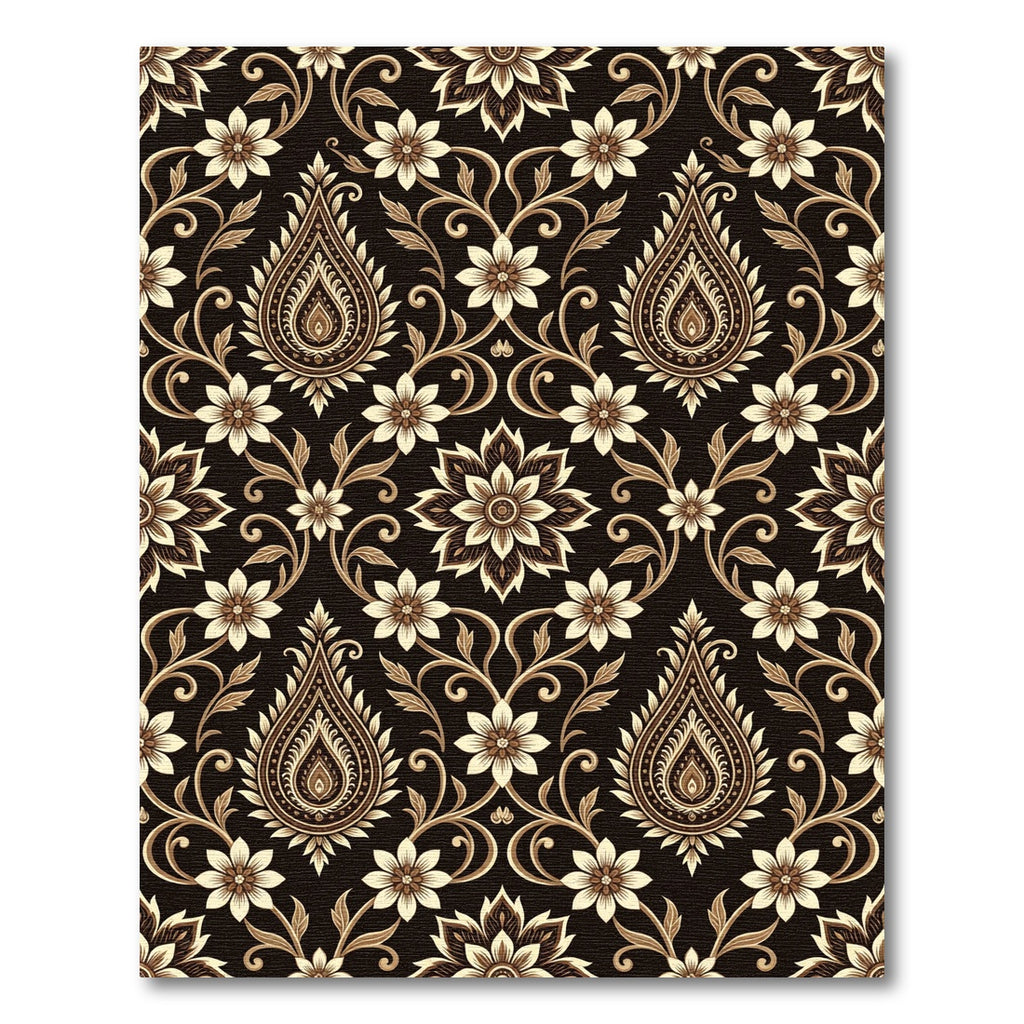 Elegant Black Gold Floral Paisley Rug