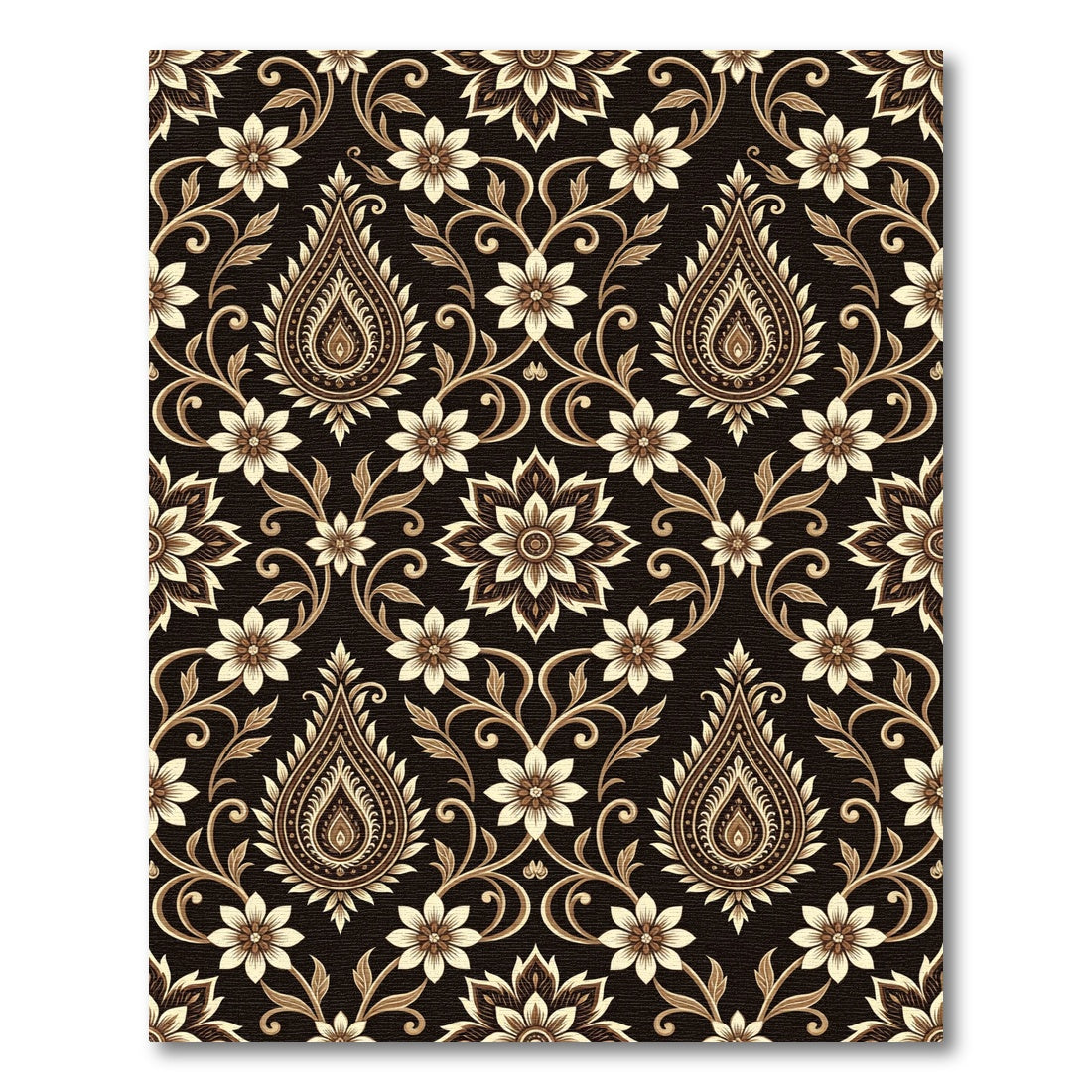 Elegant Black Gold Floral Paisley Rug