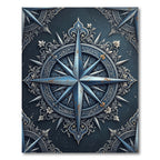 Ornate Steel Blue Celestial Compass Rug