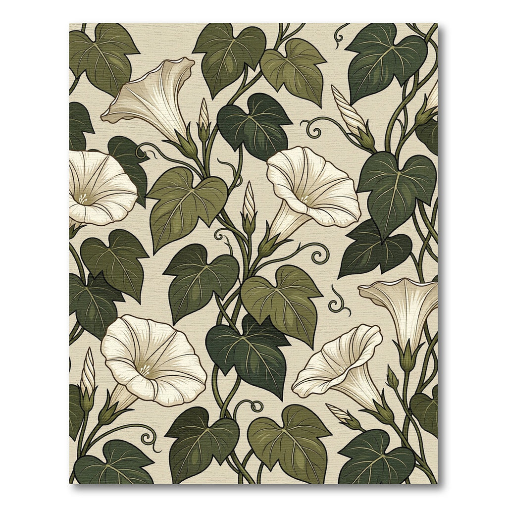 Elegant Cream White Morning Glory Vine Rug