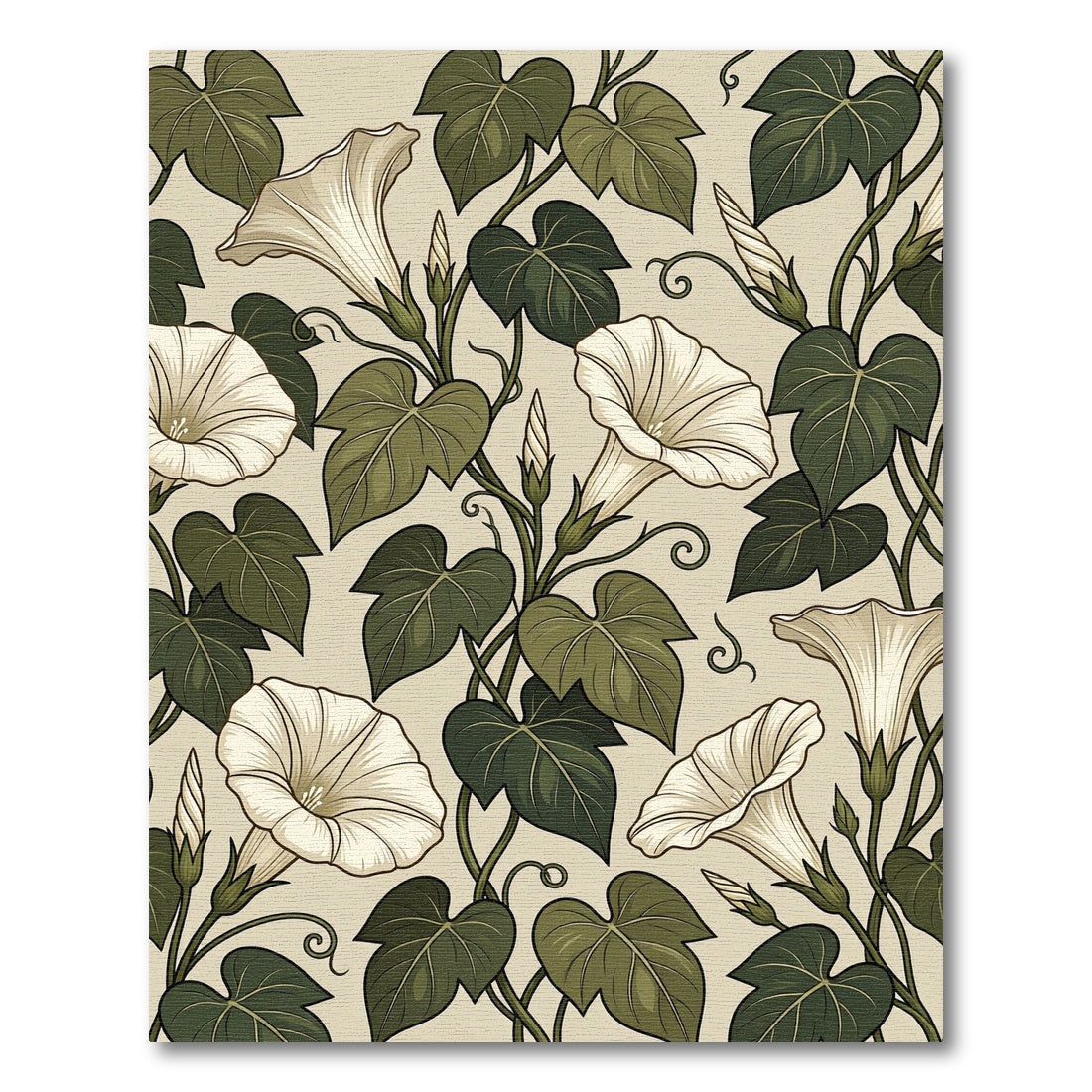 Elegant Cream White Morning Glory Vine Rug