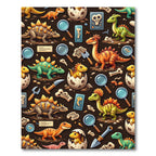 Playful Dinosaur Paleontology Illustration on Brown Rug