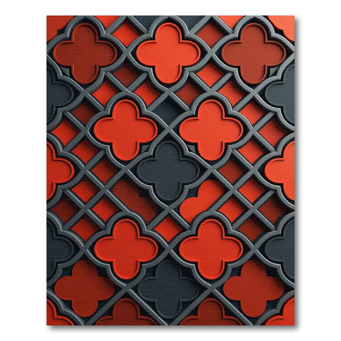 Modern Gray Red Quatrefoil Lattice Rug