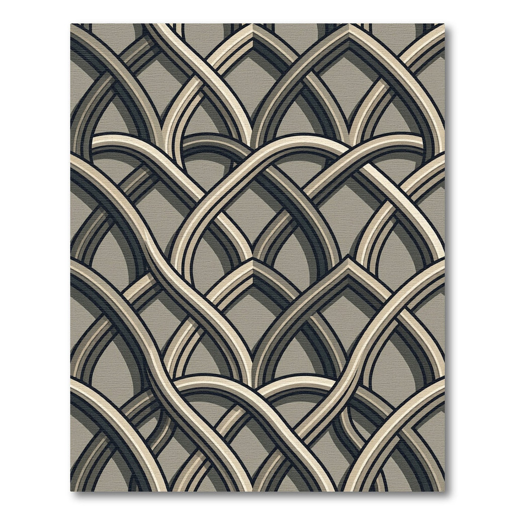 Elegant Taupe Interlocking Arched Lattice Rug