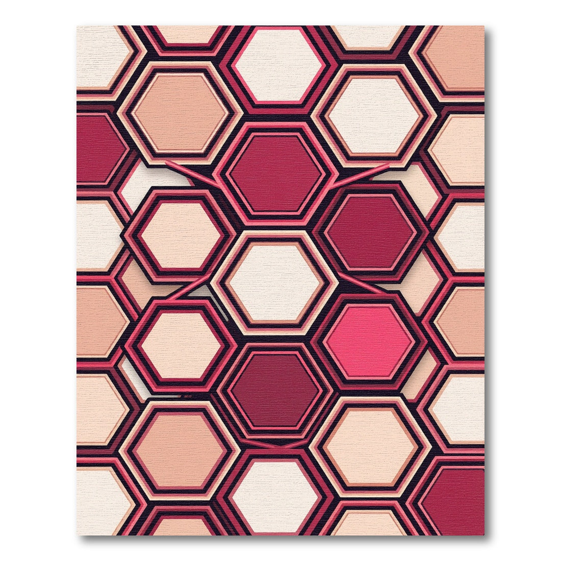 Modern Burgundy Peach Geometric Hexagon Rug