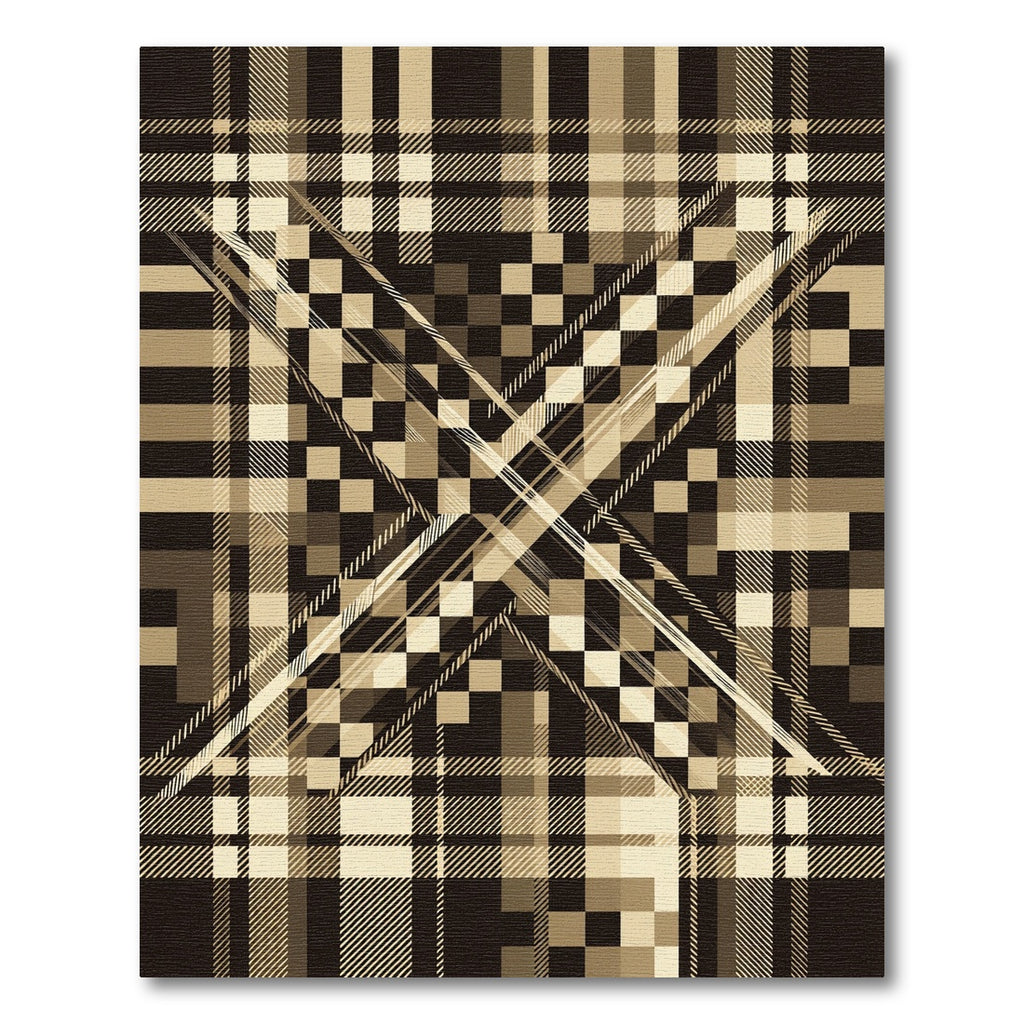Modern Neutral Plaid Geometric X Rug