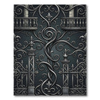 Ornate Silver Scroll Gate Design Rug