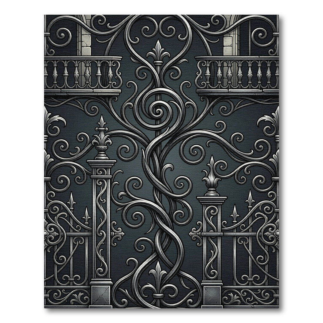 Ornate Silver Scroll Gate Design Rug