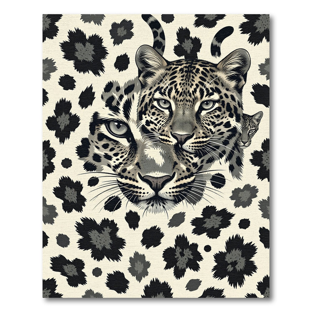 Monochromatic Leopard Face Animal Illustration Rug