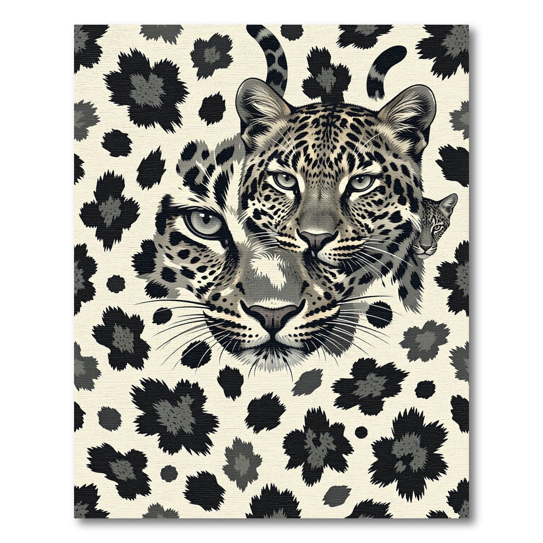 Monochromatic Leopard Face Animal Illustration Rug