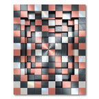 Metallic Copper and Black Geometric Grid Rug