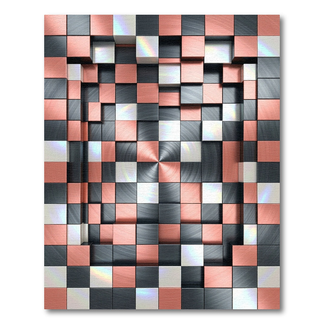 Metallic Copper and Black Geometric Grid Rug