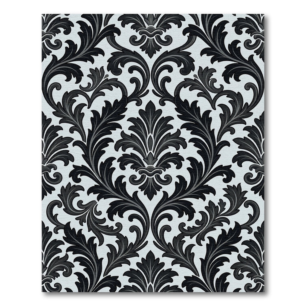 Black White Acanthus Leaf Scroll Rug