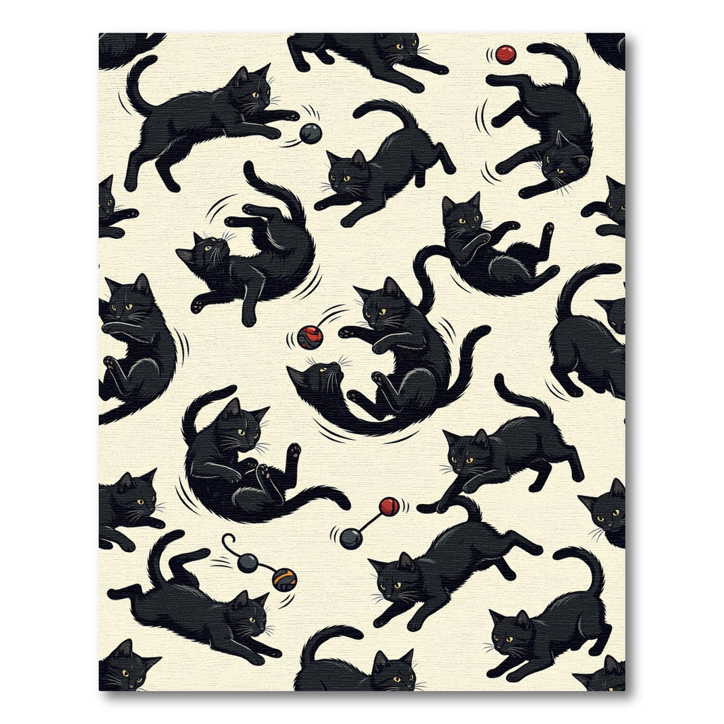 Playful Black Cat Cream Illustration Rug
