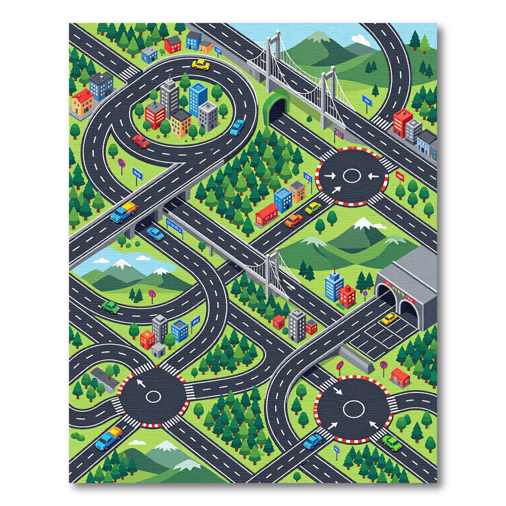 Vibrant Isometric Cityscapes Road Adventure Map Rug