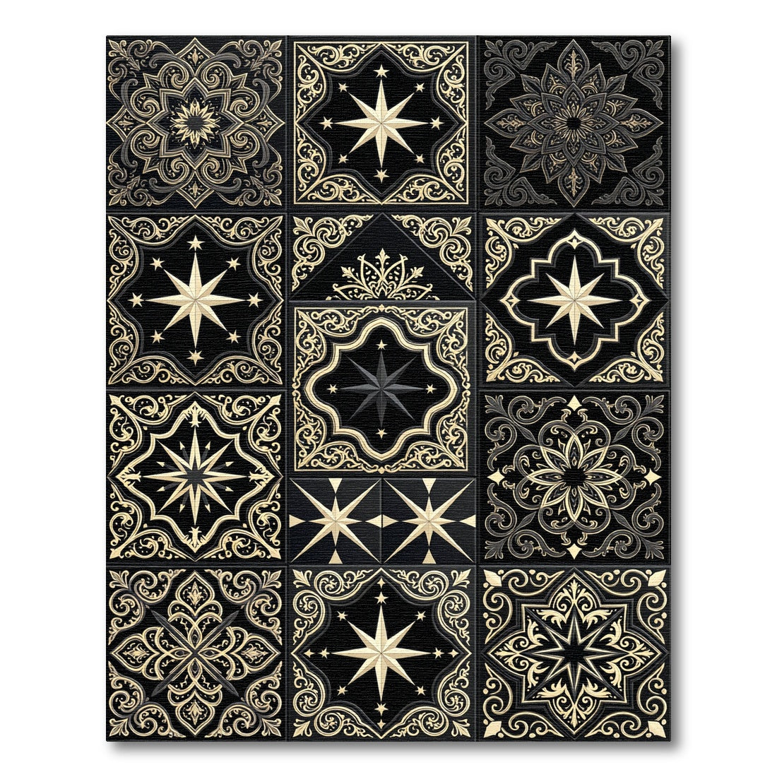 Black Gold Celestial Tile Medallion Rug