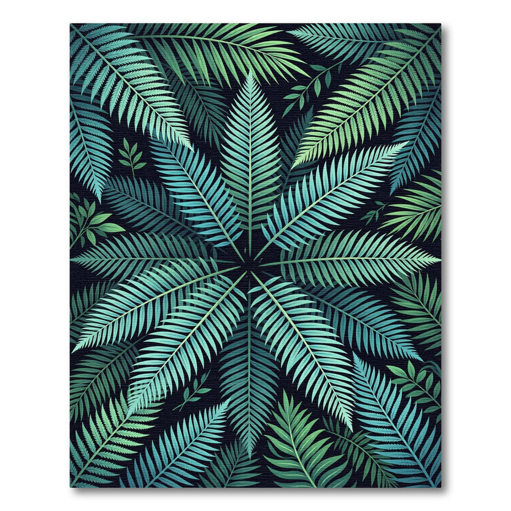Emerald Teal Fern Frond Arrangement Rug