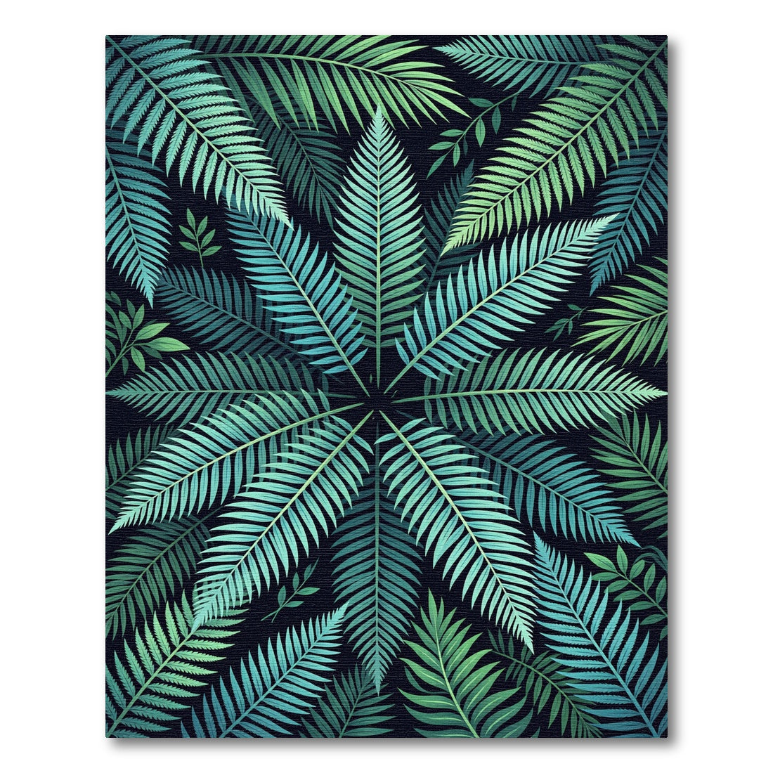 Emerald Teal Fern Frond Arrangement Rug