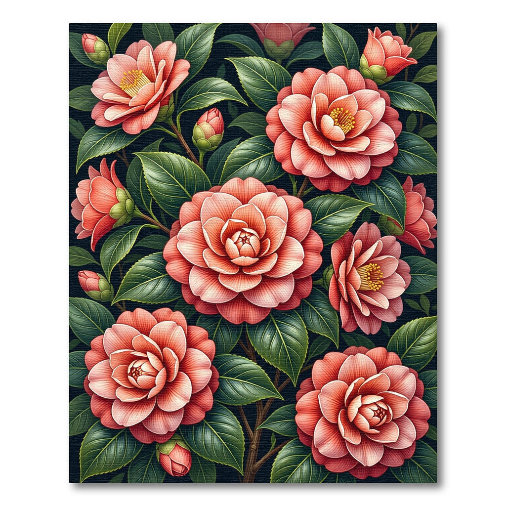 Lush Coral Camellia Botanical Garden Rug