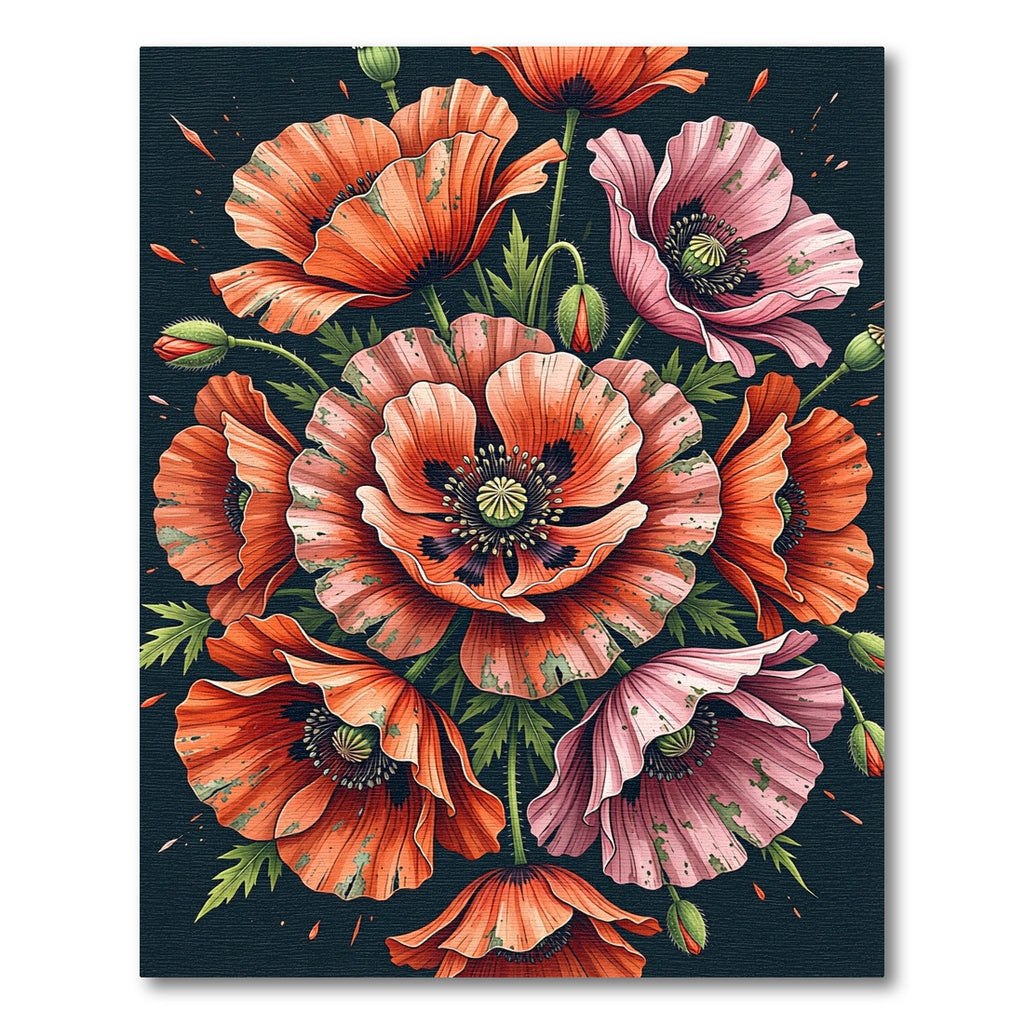 Vibrant Poppy Flower Botanical Garden Rug