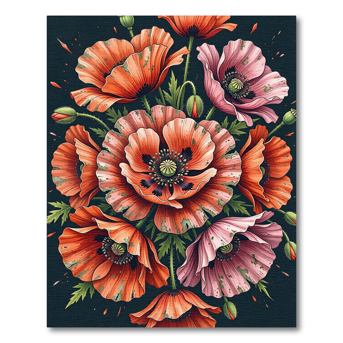 Vibrant Poppy Flower Botanical Garden Rug
