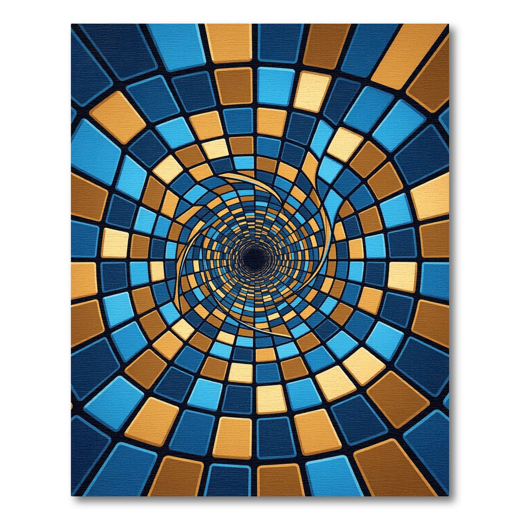 Modern Blue and Gold Spiral Vortex Rug