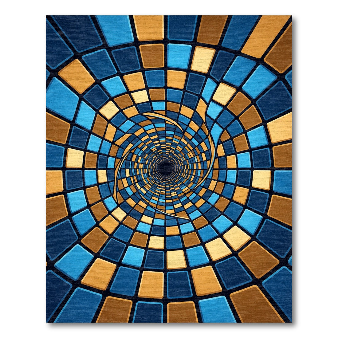 Modern Blue and Gold Spiral Vortex Rug