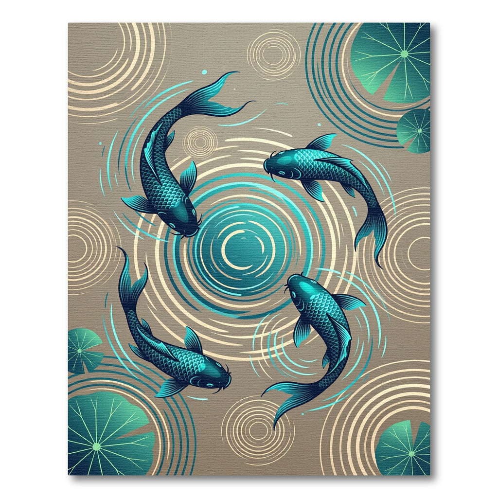Zen Koi Pond Teal Circular Ripples Rug