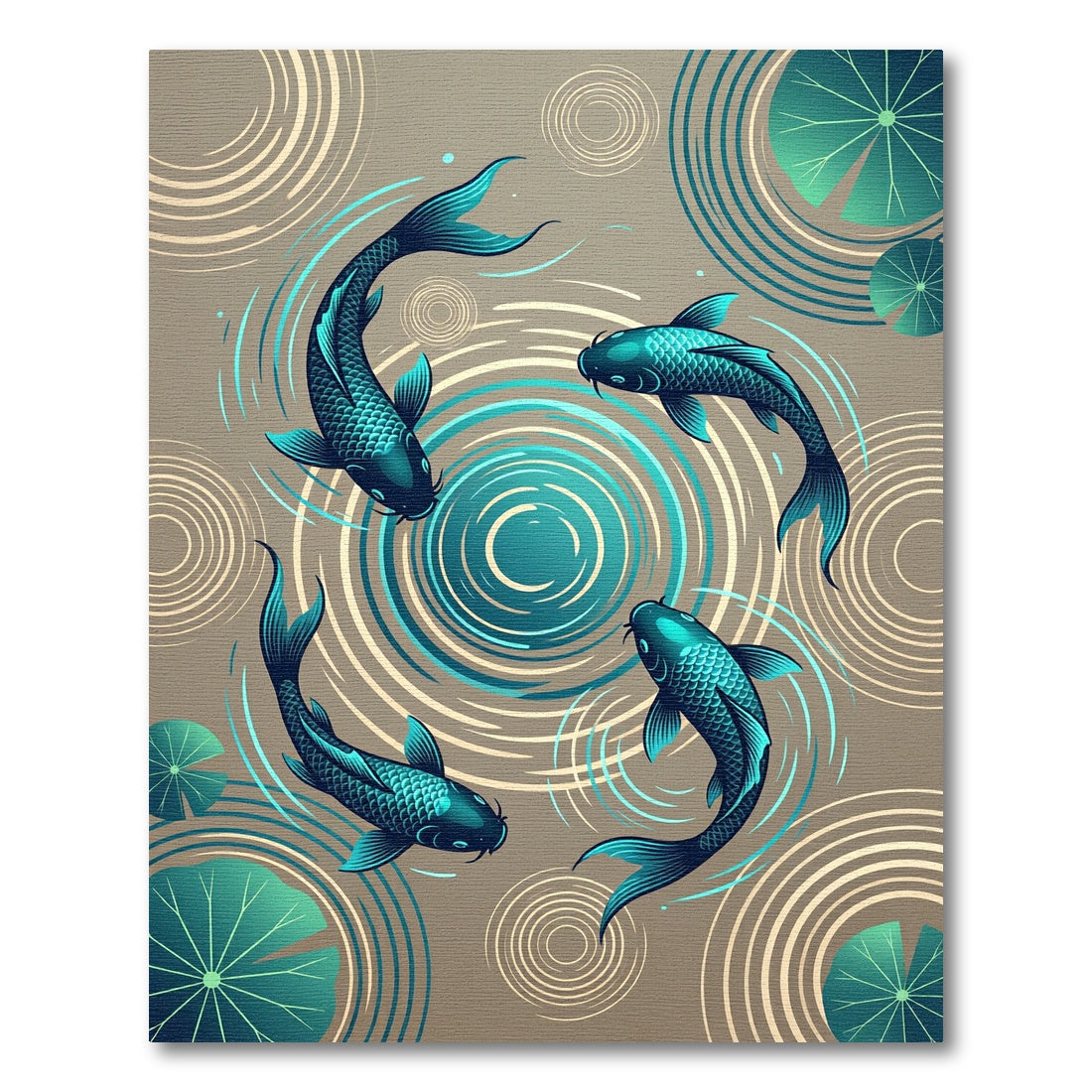 Zen Koi Pond Teal Circular Ripples Rug