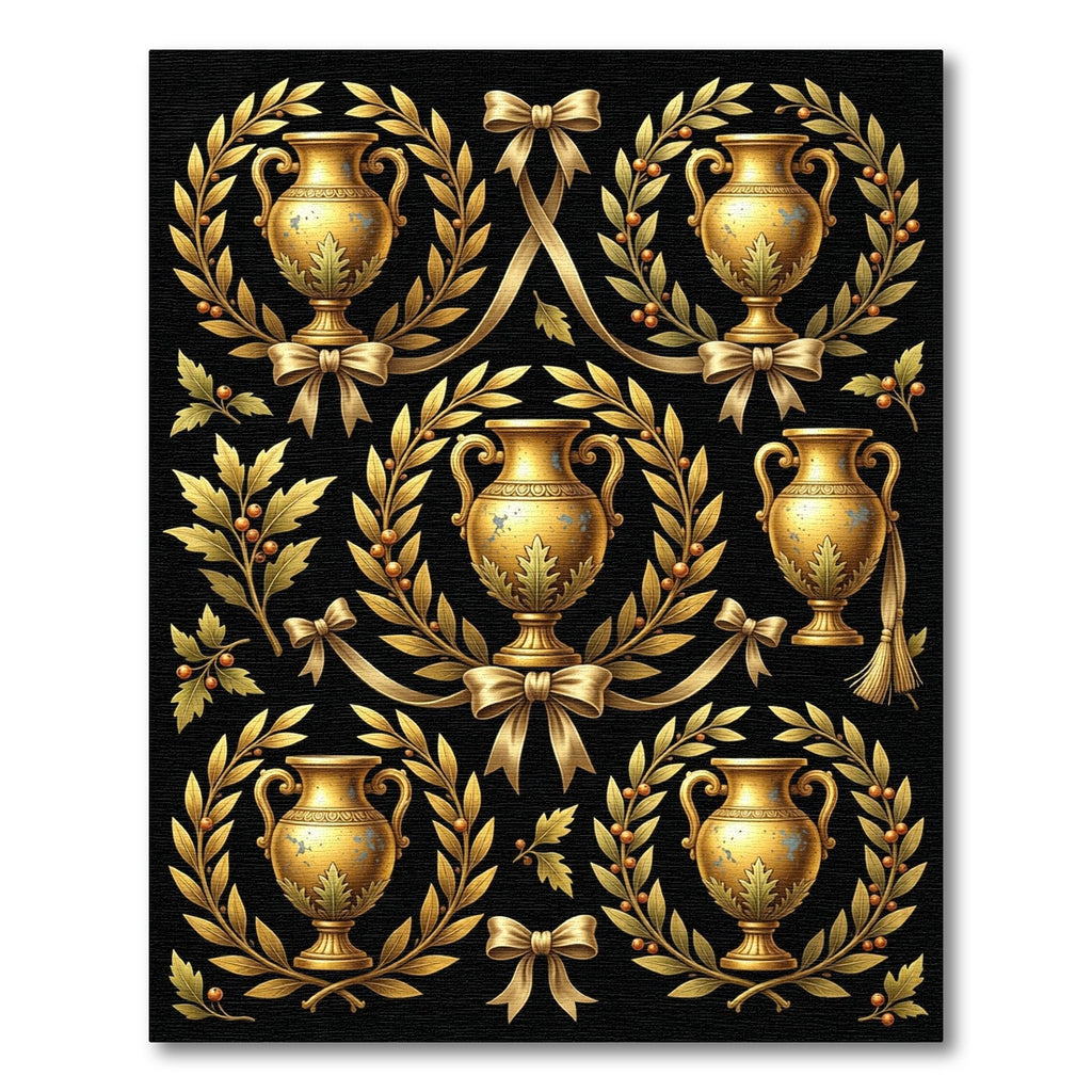 Golden Neoclassical Urn Wreath Scroll Rug