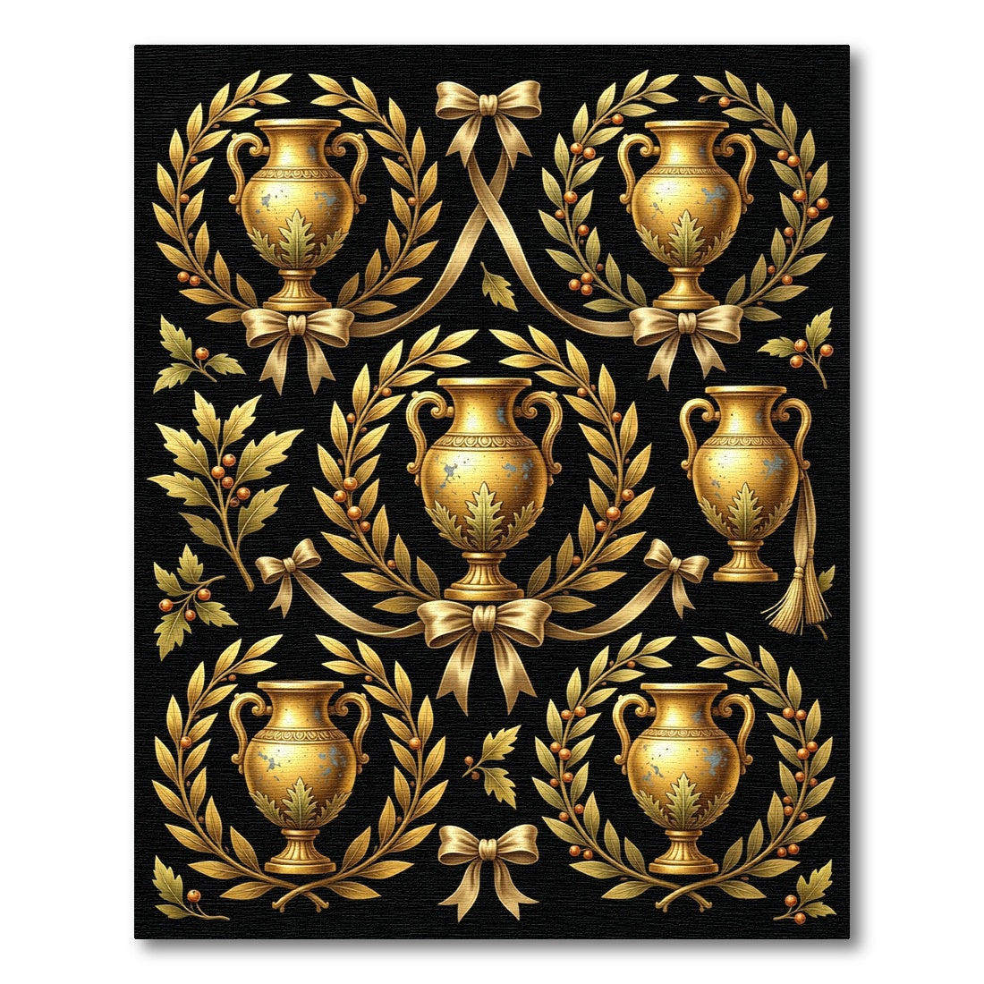 Golden Neoclassical Urn Wreath Scroll Rug