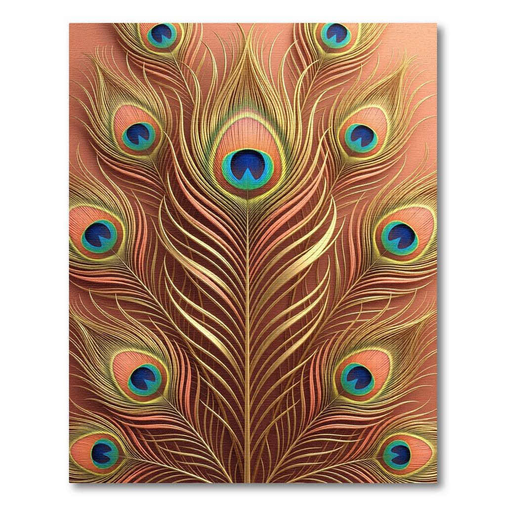 Elegant Golden Peacock Feather Luxury Art Rug