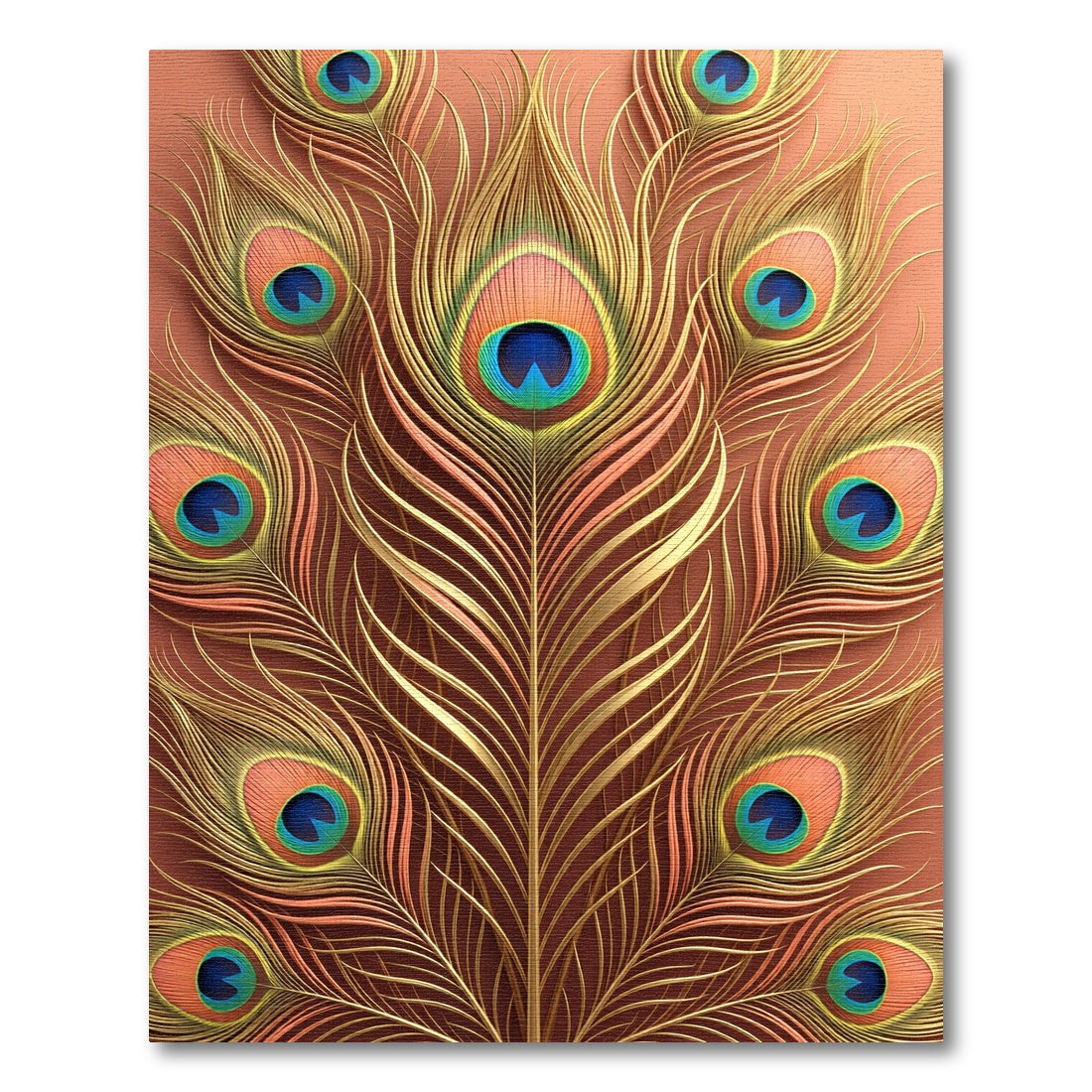 Elegant Golden Peacock Feather Luxury Art Rug