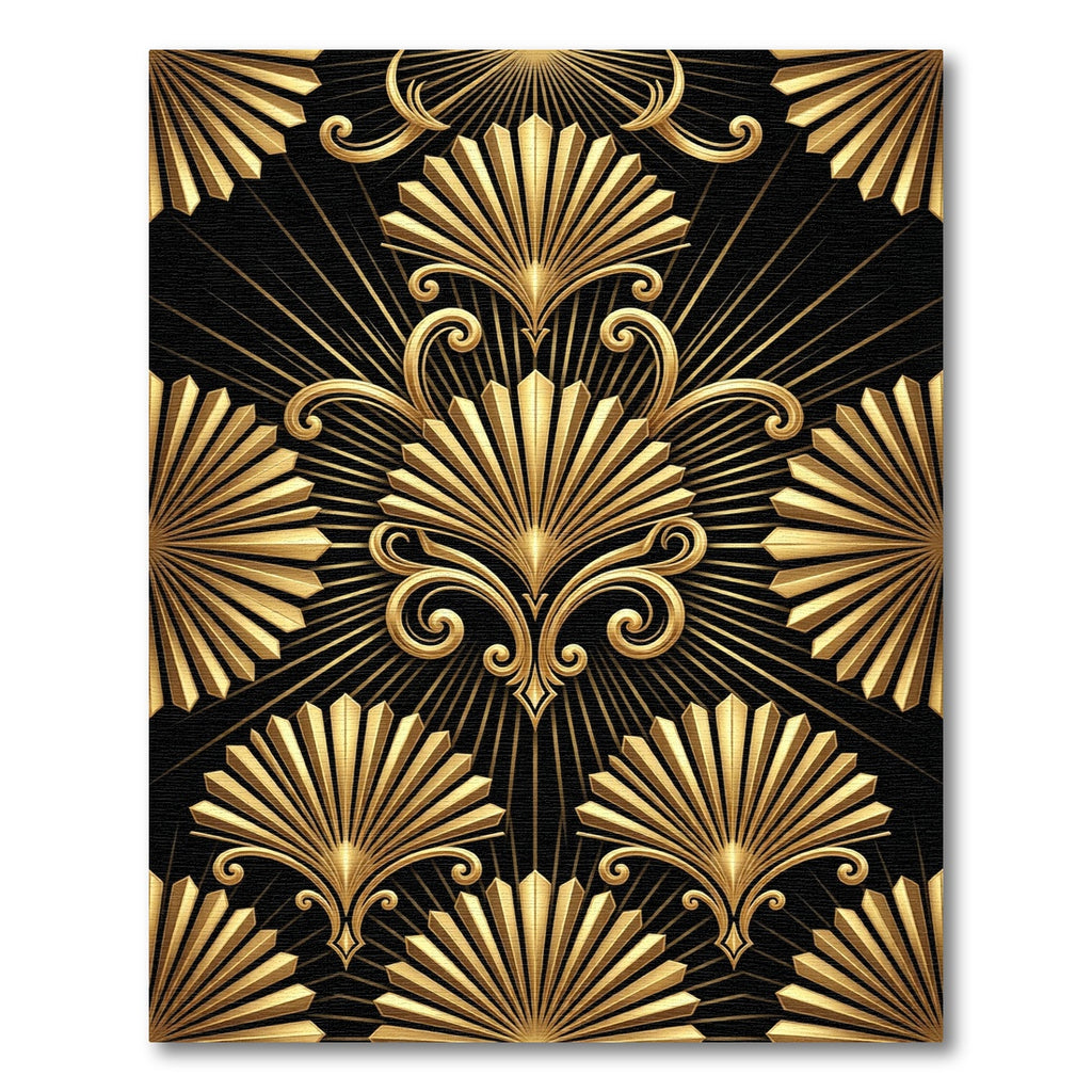 Art Deco Gold Fan Geometric Rug