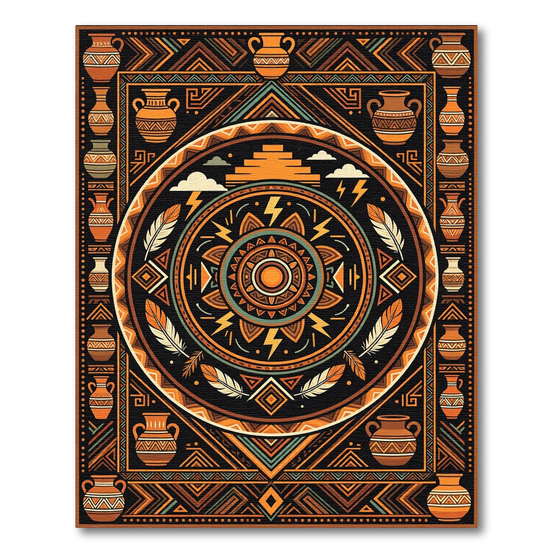 Earthy Tribal Aztec Sun Gold Rug
