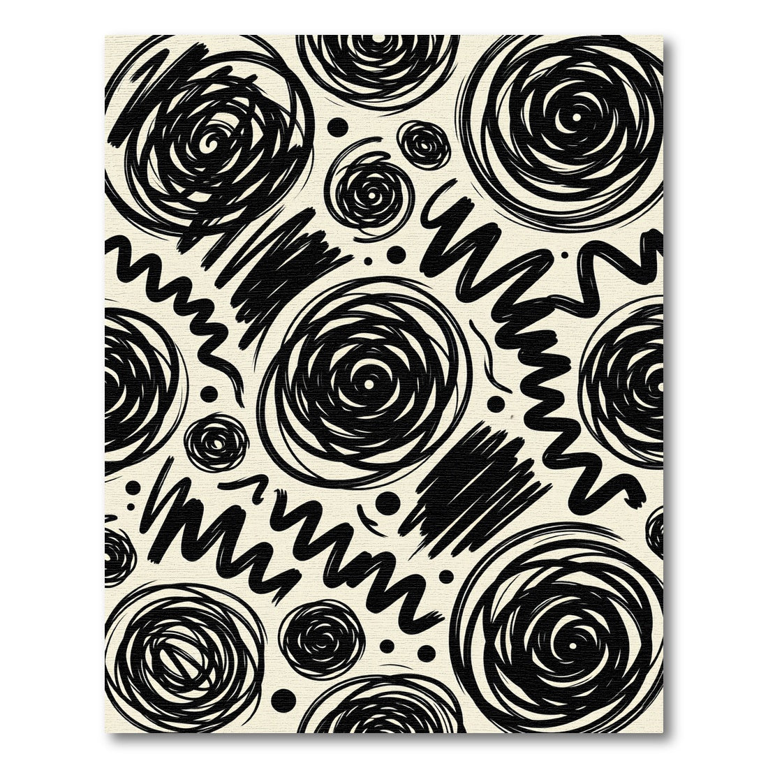Bold Black Scribble Swirl Composition Rug